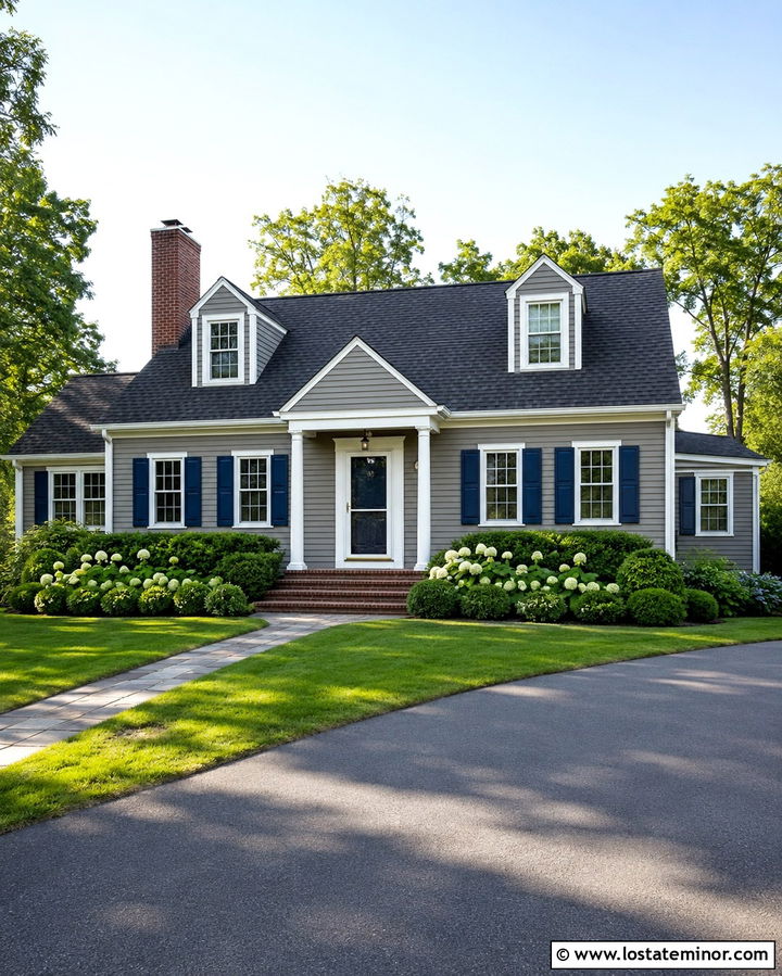 Slate Grey House With White Storm Door And Blue Shutters - 30 Slate Grey House Design With Storm Door Ideas