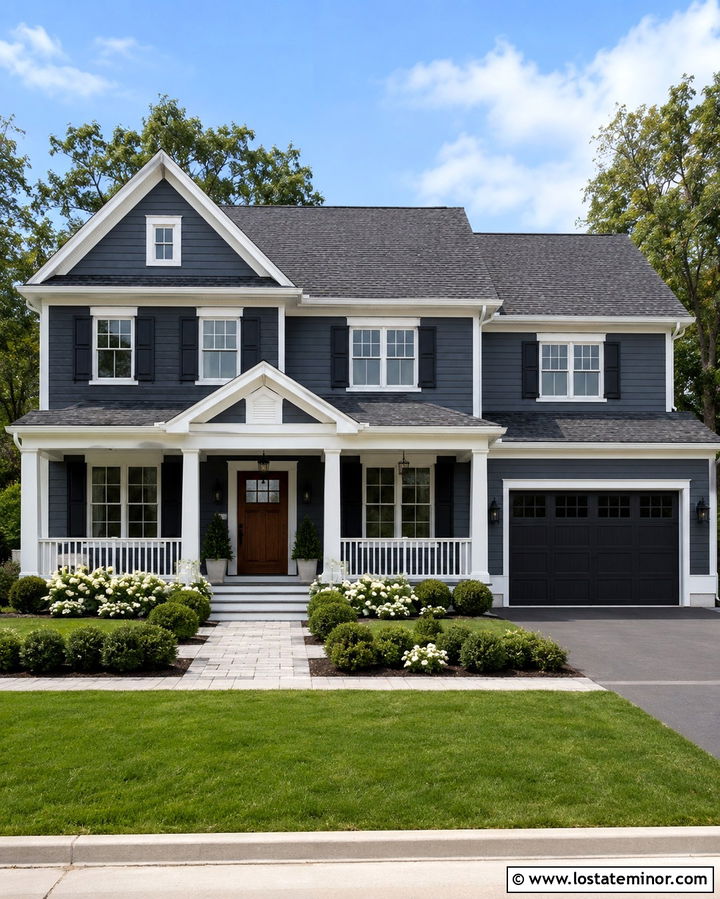 Slate Grey House With White Trim And Black Lighting - 30 Slate Grey House Design With Lighting Ideas
