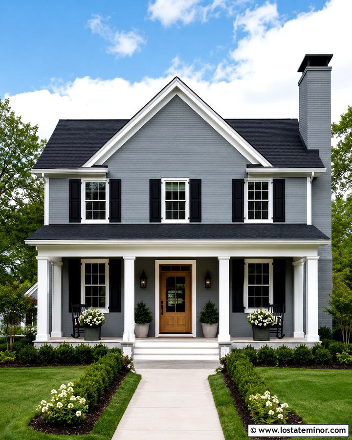 Slate Grey House With White Trim And Black Roof - 30 Slate Grey House Design With Chimney Ideas