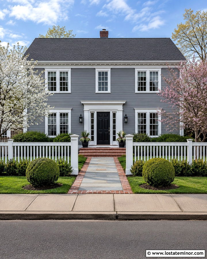 Slate Grey House With White Vinyl Fence - 30 Slate Grey House Design With Fence Ideas