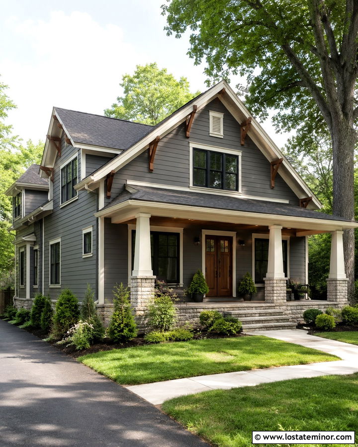 Slate Grey House With Wood Gable Brackets - 30 Slate Grey House Design With Gables Ideas