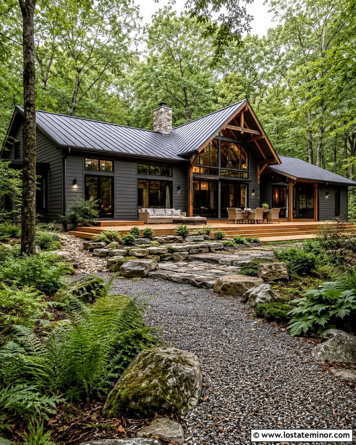 Slate Grey House With Woodland Backyard - 30 Slate Grey House Design With Backyard Ideas