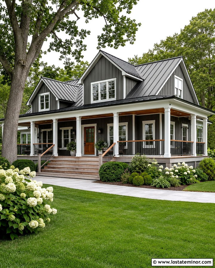 Slate Grey House With Wraparound Deck - 30 Slate Grey House Design With Deck Ideas