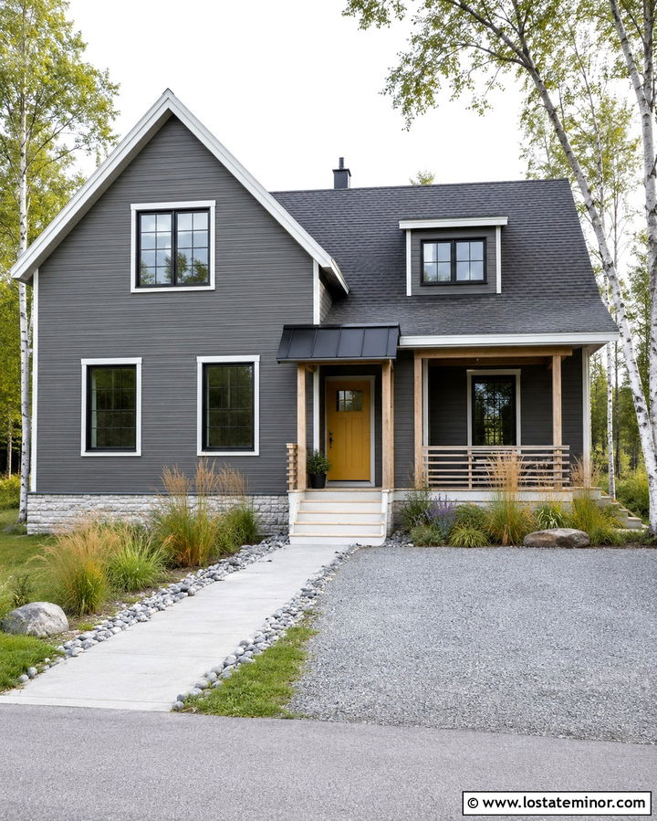 Slate Grey House With Yellow Door Awning - 30 Slate Grey House Design With Awning Ideas