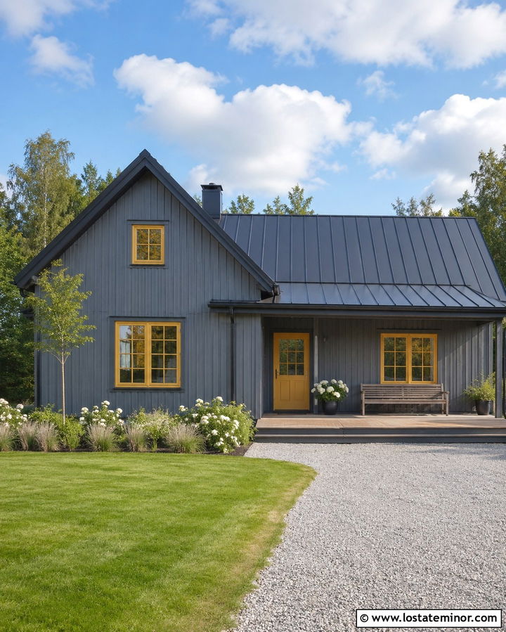 Slate Grey House With Yellow Window Frames - 30 Slate Grey House Design With Window Frames Ideas
