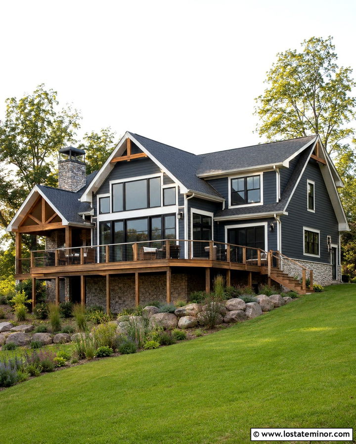 Slate Grey Lake House With Deck Sunroom - 30 Slate Grey House Design With Sunroom Ideas