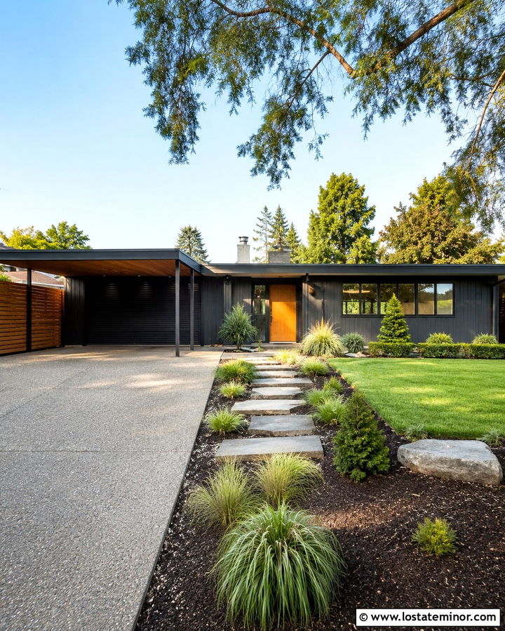 Slate Grey Mid Century House With Carport - 30 Slate Grey House Design With Carport Ideas