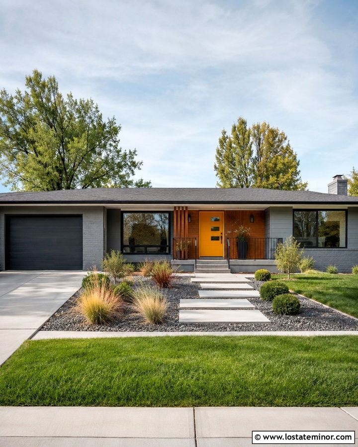 Slate Grey Midcentury House With Low Metal Railings - 30 Slate Grey House Design With Railings Ideas