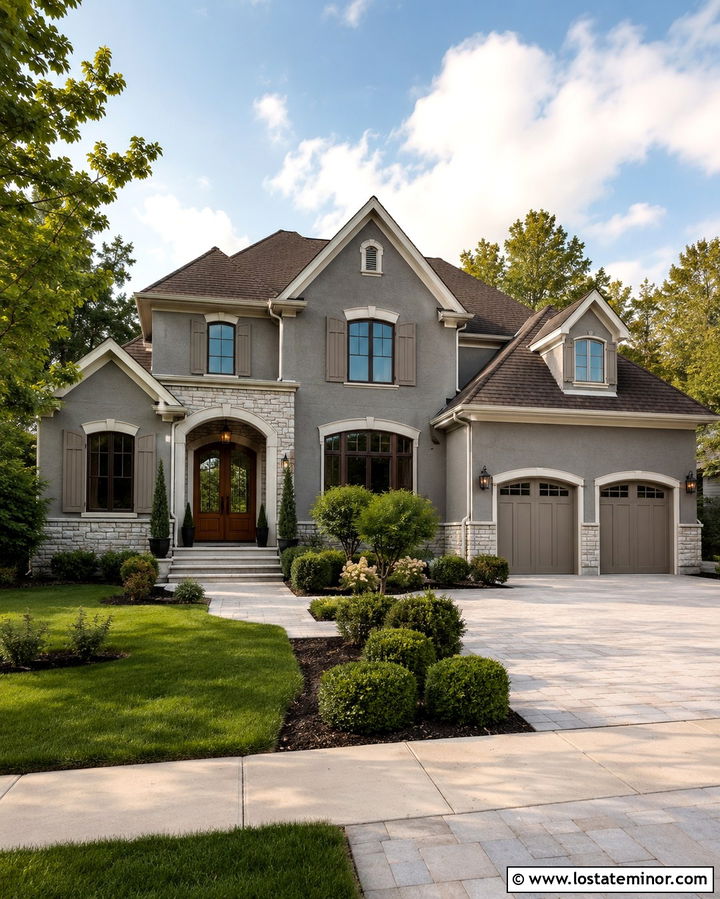 Slate Grey Modern Farmhouse With Light Grey Shutters - 30 Slate Grey House Design With Shutters Ideas