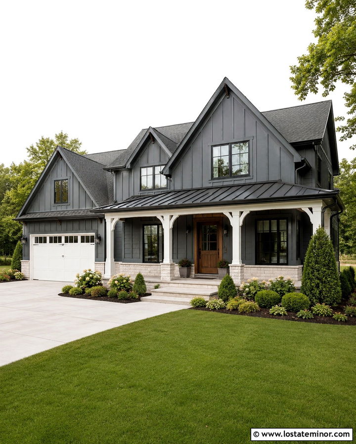 Slate Grey Modern Farmhouse With Walnut Front Door - 30 Slate Grey House Design With Front Door Ideas