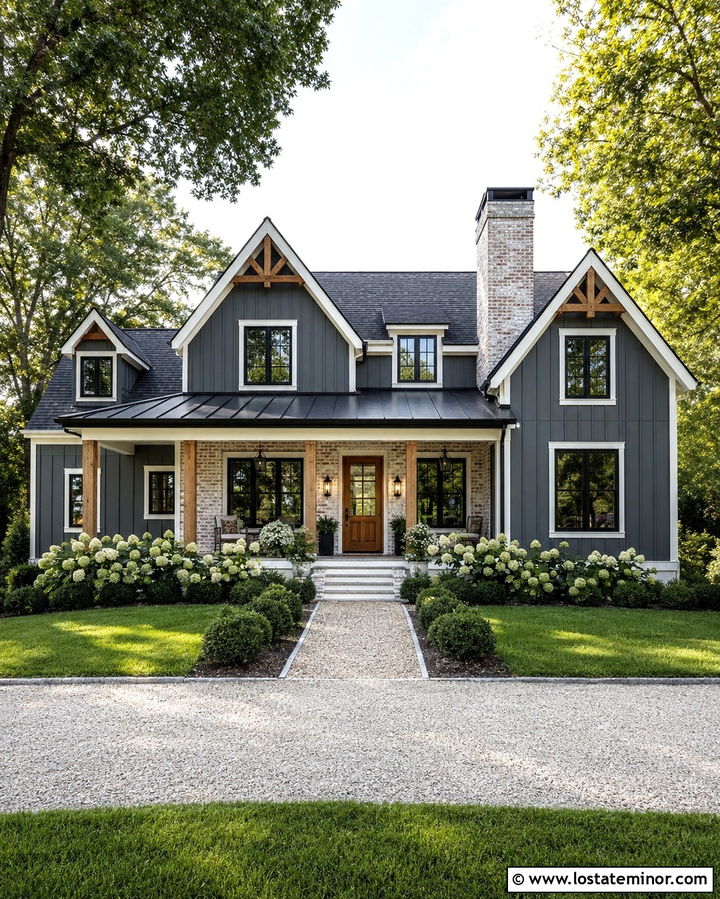 Slate Grey Modern Farmhouse With Whitewashed Brick - 30 Slate Grey House Design With Brick Accents Ideas