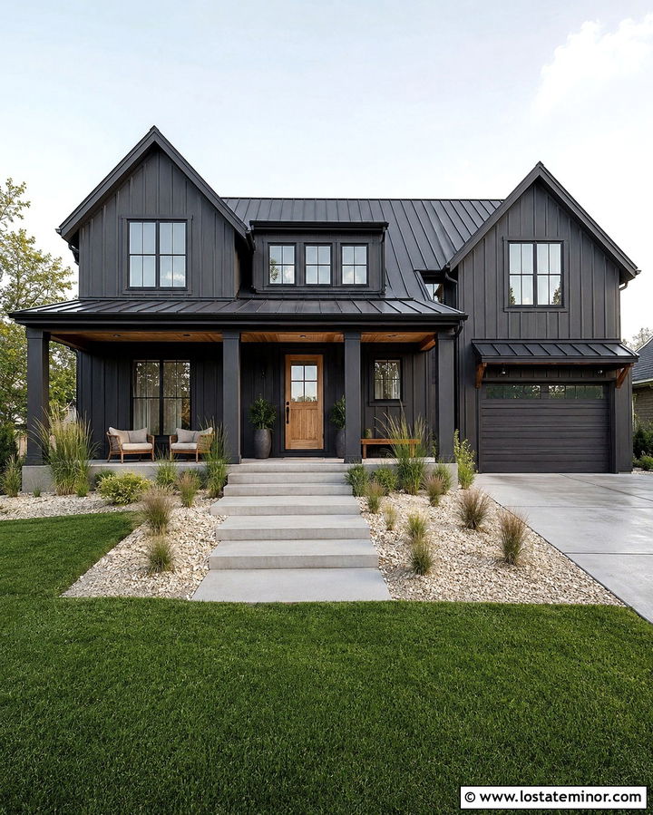 Slate Grey Modern Farmhouse With Wood Dutch Door - 30 Slate Grey House Design With Dutch Door Ideas