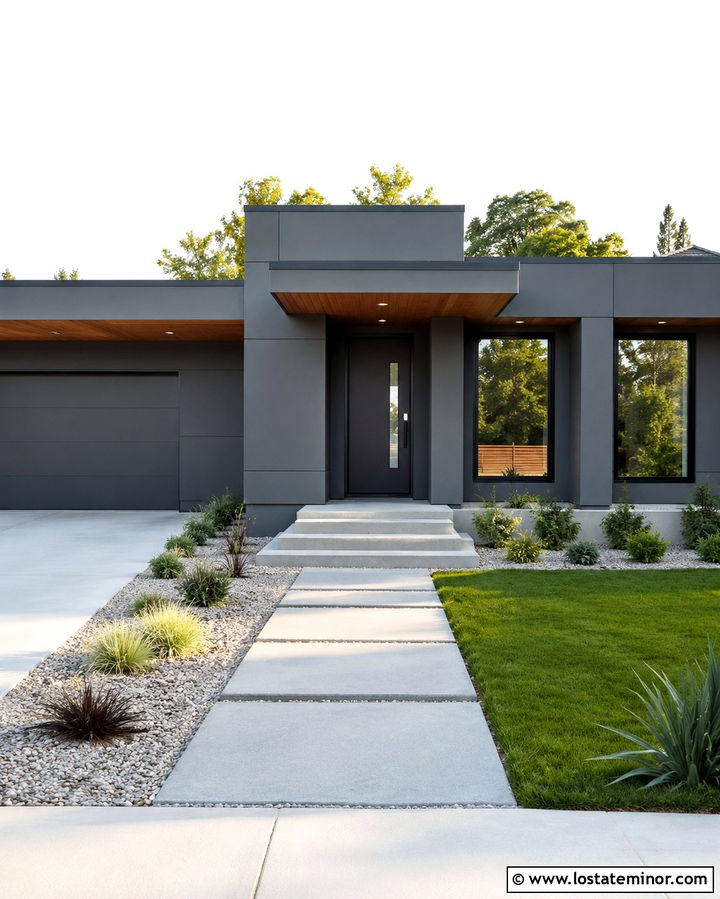 Slate Grey Modern House With Charcoal Front Door - 30 Slate Grey House Design With Front Door Ideas