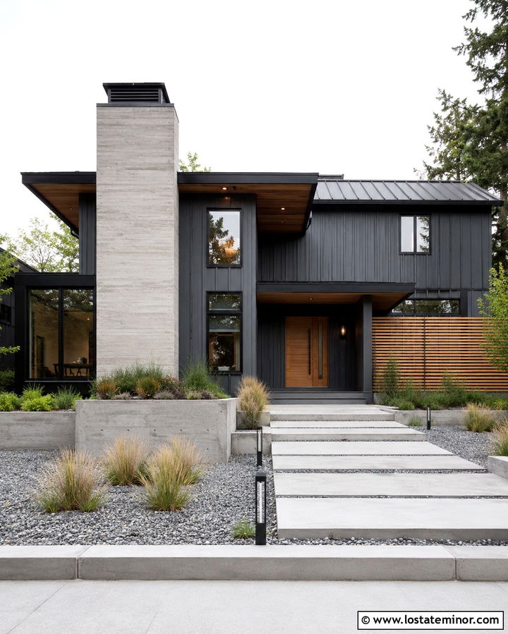 Slate Grey Modern House With Concrete Chimney - 30 Slate Grey House Design With Chimney Ideas