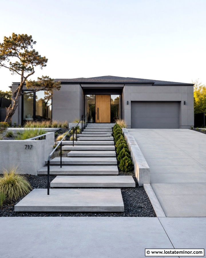 Slate Grey Modern House With Floating Steps - 30 Slate Grey House Design With Steps Ideas