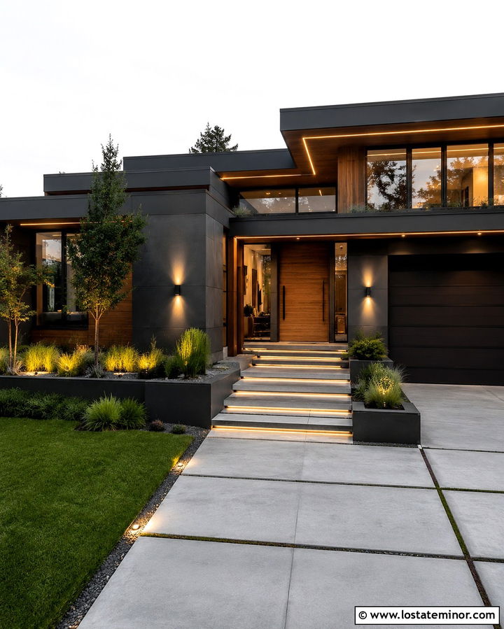Slate Grey Modern House With Integrated LED Lighting - 30 Slate Grey House Design With Lighting Ideas