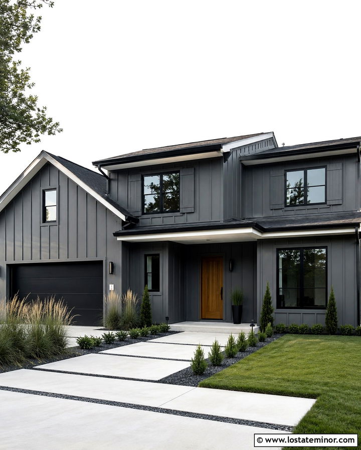 Slate Grey Modern House With Matching Grey Shutters - 30 Slate Grey House Design With Shutters Ideas