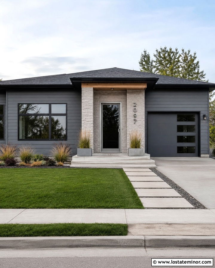 Slate Grey Modern House With Silver Storm Door - 30 Slate Grey House Design With Storm Door Ideas