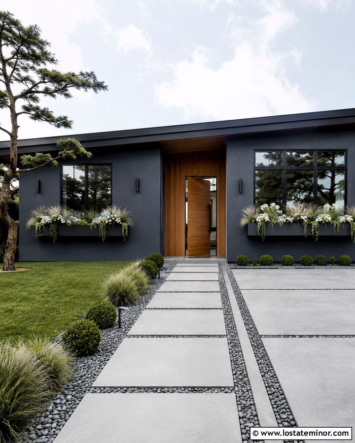Slate Grey Modern House With Window Boxes - 30 Slate Grey House Design With Window Boxes Ideas