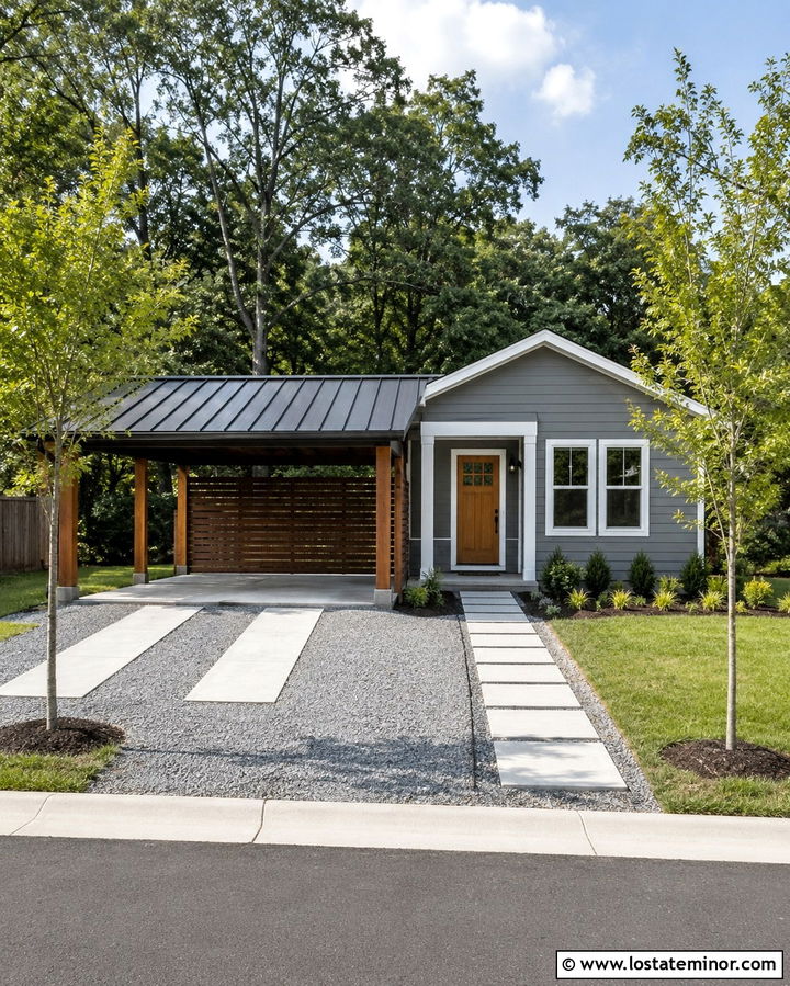 Slate Grey Modular House With Budget Carport - 30 Slate Grey House Design With Carport Ideas