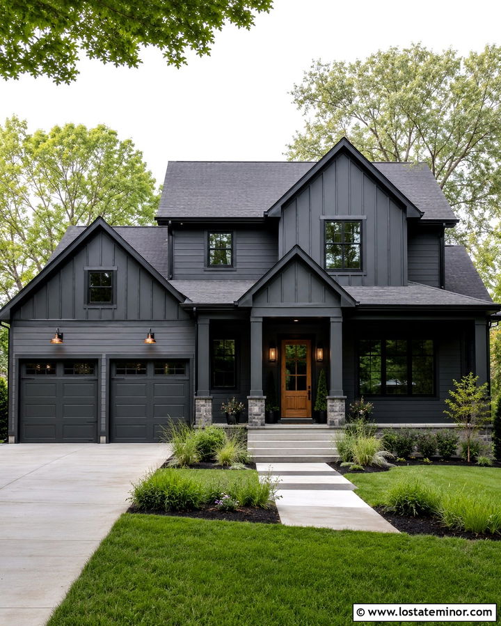 Slate Grey Monochrome House With Gables - 30 Slate Grey House Design With Gables Ideas