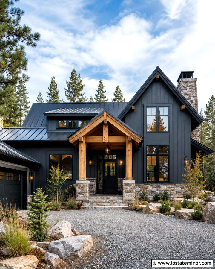 Slate Grey Mountain House With Black Dutch Door - 30 Slate Grey House Design With Dutch Door Ideas