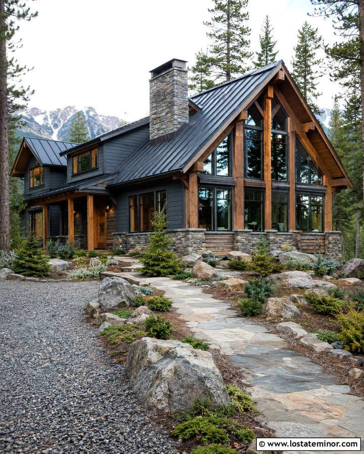Slate Grey Mountain House With Timber Sunroom - 30 Slate Grey House Design With Sunroom Ideas
