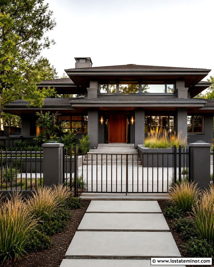 Slate Grey Prairie House With Bronze Fence - 30 Slate Grey House Design With Fence Ideas