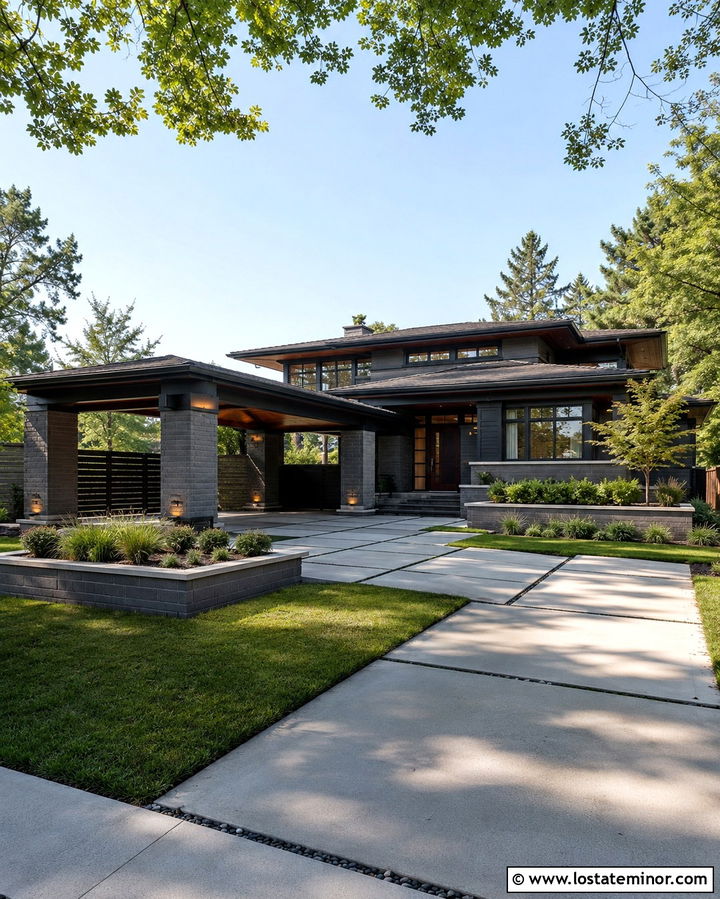 Slate Grey Prairie House With Wide Carport - 30 Slate Grey House Design With Carport Ideas