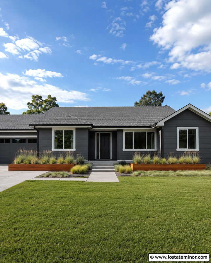Slate Grey Ranch House With Black Front Door - 30 Slate Grey House Design With Front Door Ideas