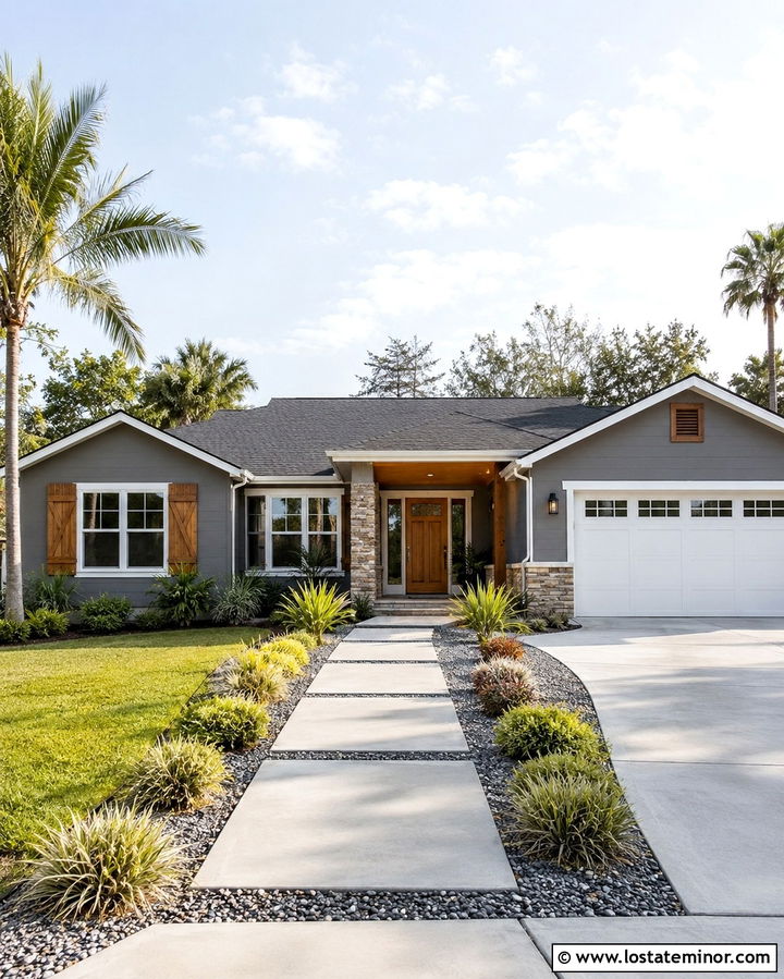 Slate Grey Ranch House With Cedar Bahama Shutters - 30 Slate Grey House Design With Shutters Ideas