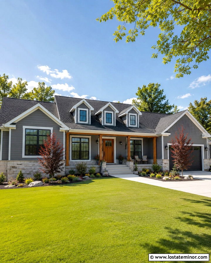 Slate Grey Ranch House With False Dormers - 30 Slate Grey House Design With Dormers Ideas