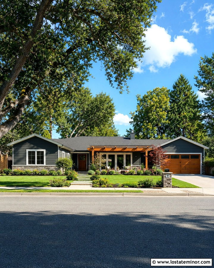 Slate Grey Ranch House With Pergola - 30 Slate Grey House Design With Pergola Ideas