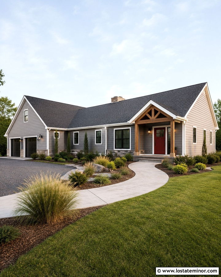 Slate Grey Ranch House With Red Dutch Door - 30 Slate Grey House Design With Dutch Door Ideas