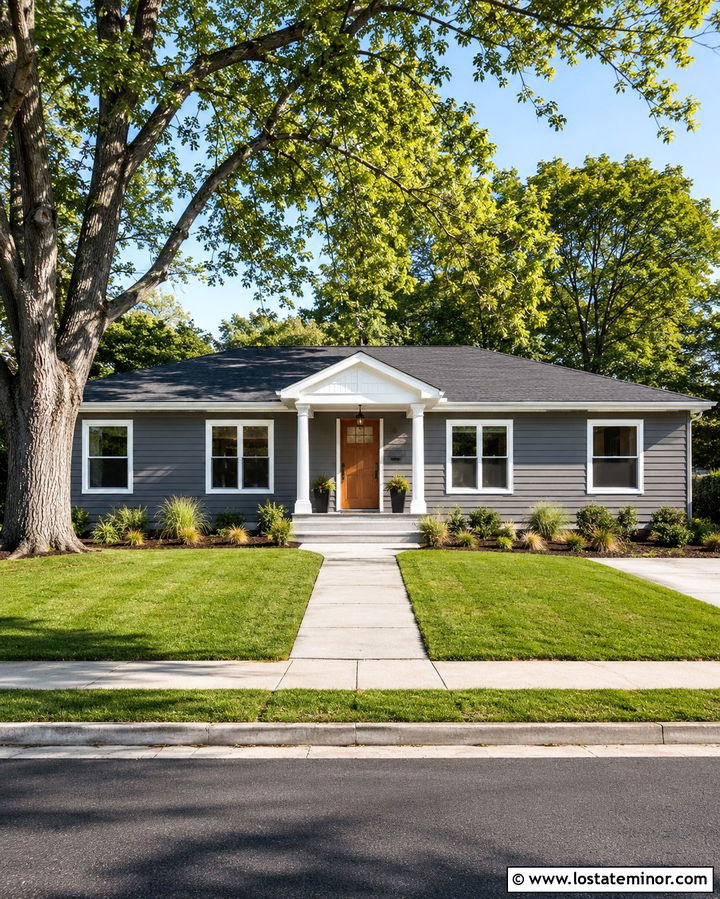 Slate Grey Ranch House With Small Portico - 30 Slate Grey House Design With Portico Ideas