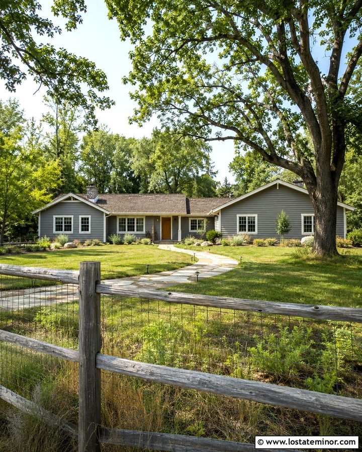 Slate Grey Ranch House With Split Rail Fence - 30 Slate Grey House Design With Fence Ideas