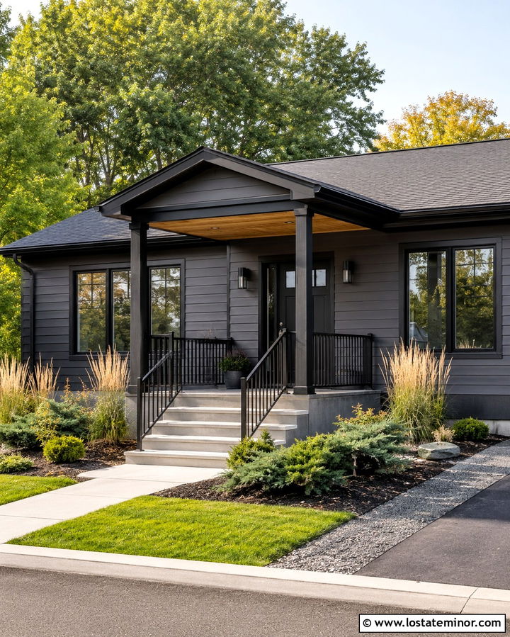 Slate Grey Ranch With Black Front Porch - 30 Slate Grey House Design With Front Porch Ideas