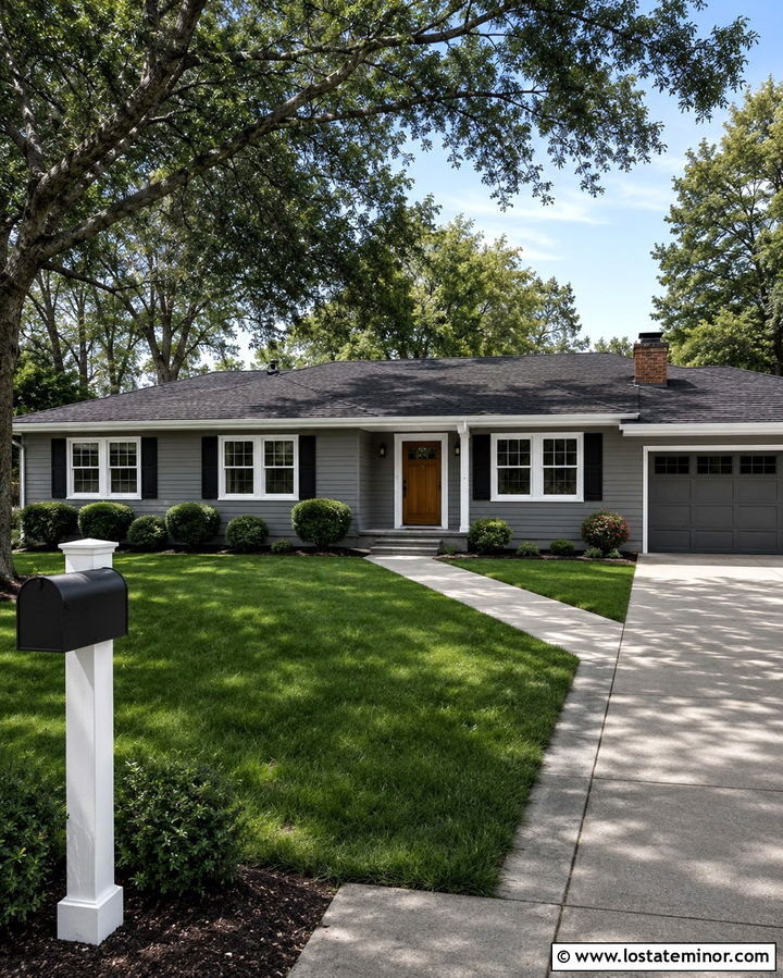 Slate Grey Ranch With Black Mailbox - 30 Slate Grey House Design With Mailbox Ideas