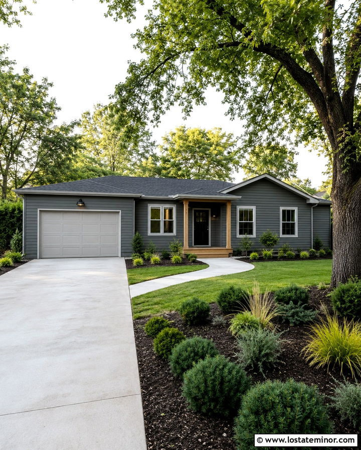Slate Grey Ranch With Light Grey Garage Door - 30 Slate Grey House Design With Garage Door Ideas