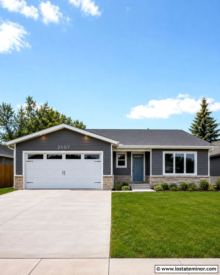 Slate Grey Ranch With Numbers Above The Garage - 30 Slate Grey House Design With House Numbers Ideas
