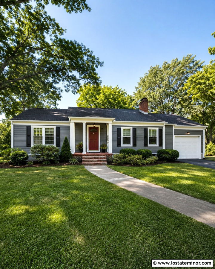 Slate Grey Ranch With Red Storm Door - 30 Slate Grey House Design With Storm Door Ideas