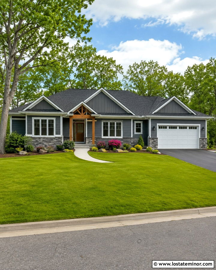 Slate Grey Ranch With Stone Wainscoting - 30 Slate Grey House Design With Wainscoting Ideas