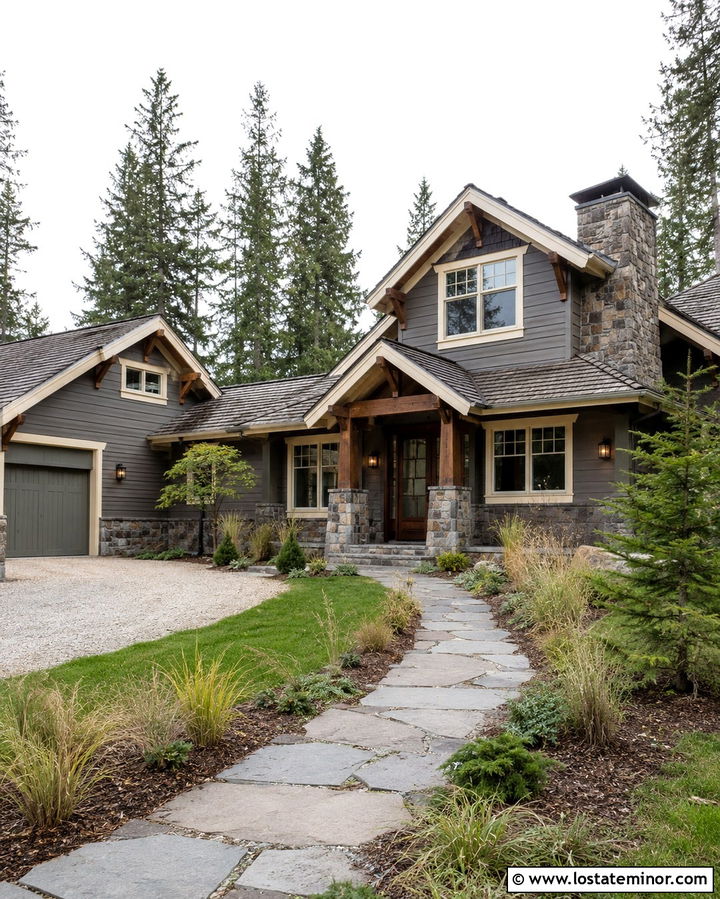 Slate Grey Rustic House With Brown Storm Door - 30 Slate Grey House Design With Storm Door Ideas