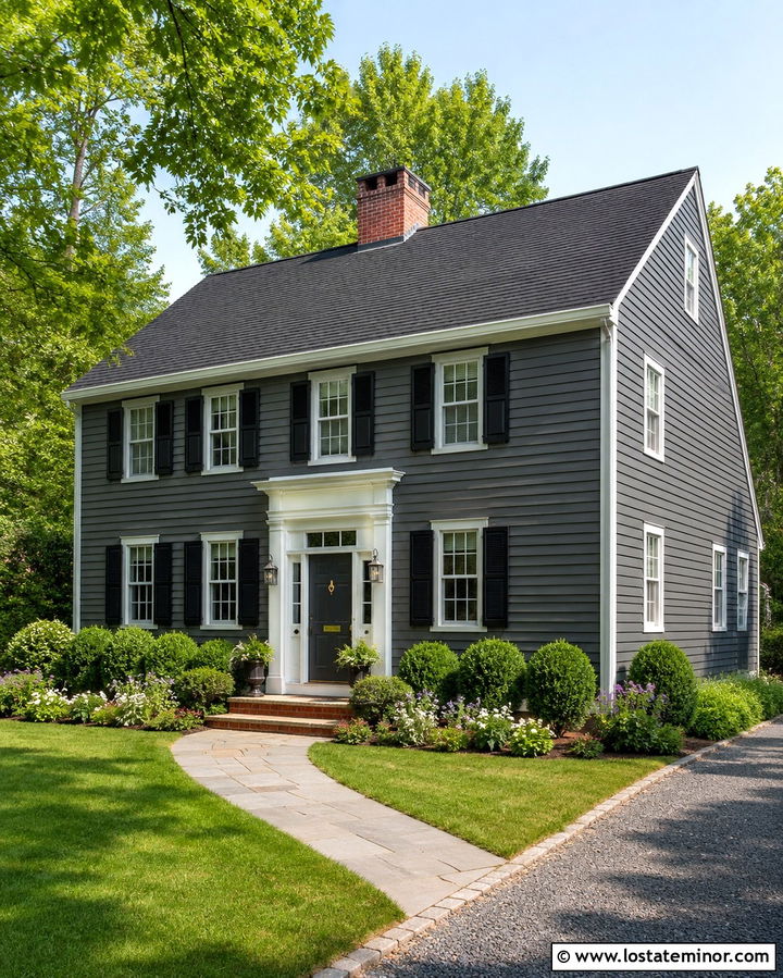 Slate Grey Saltbox House With Slate Grey Front Door - 30 Slate Grey House Design With Front Door Ideas