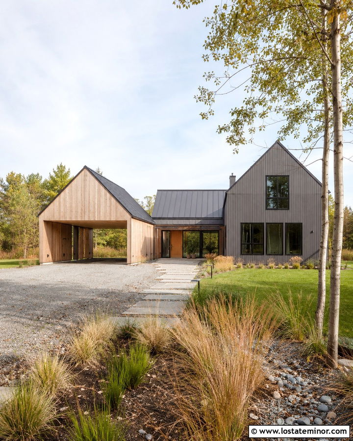 Slate Grey Scandinavian House With Wood Carport - 30 Slate Grey House Design With Carport Ideas
