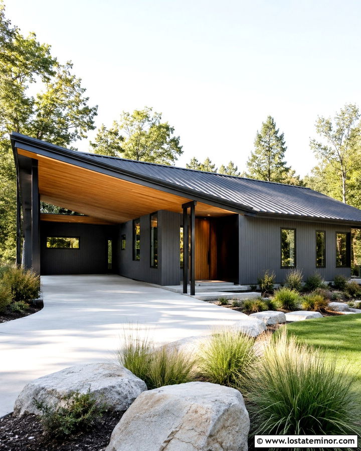 Slate Grey Shed Roof House With Carport - 30 Slate Grey House Design With Carport Ideas