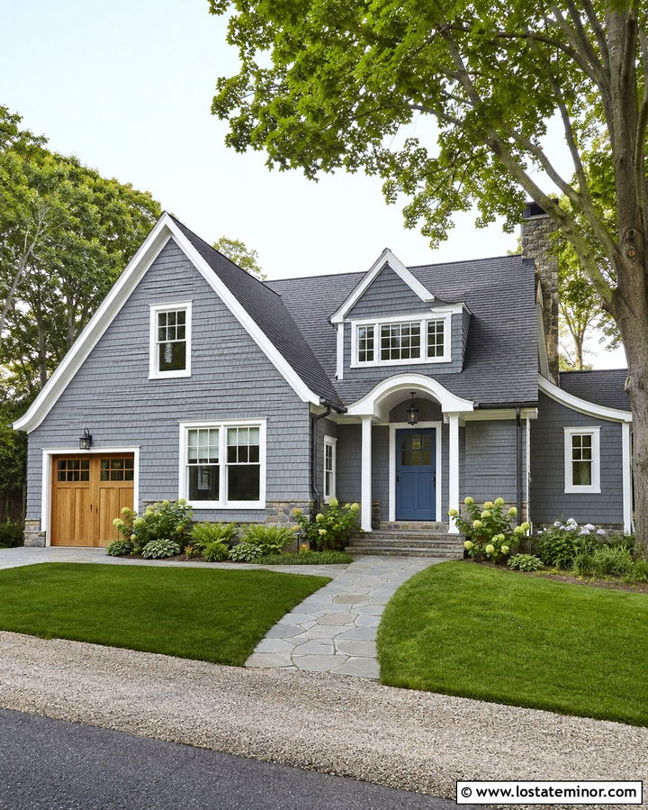 Slate Grey Shingle House With Blue Dutch Door - 30 Slate Grey House Design With Dutch Door Ideas