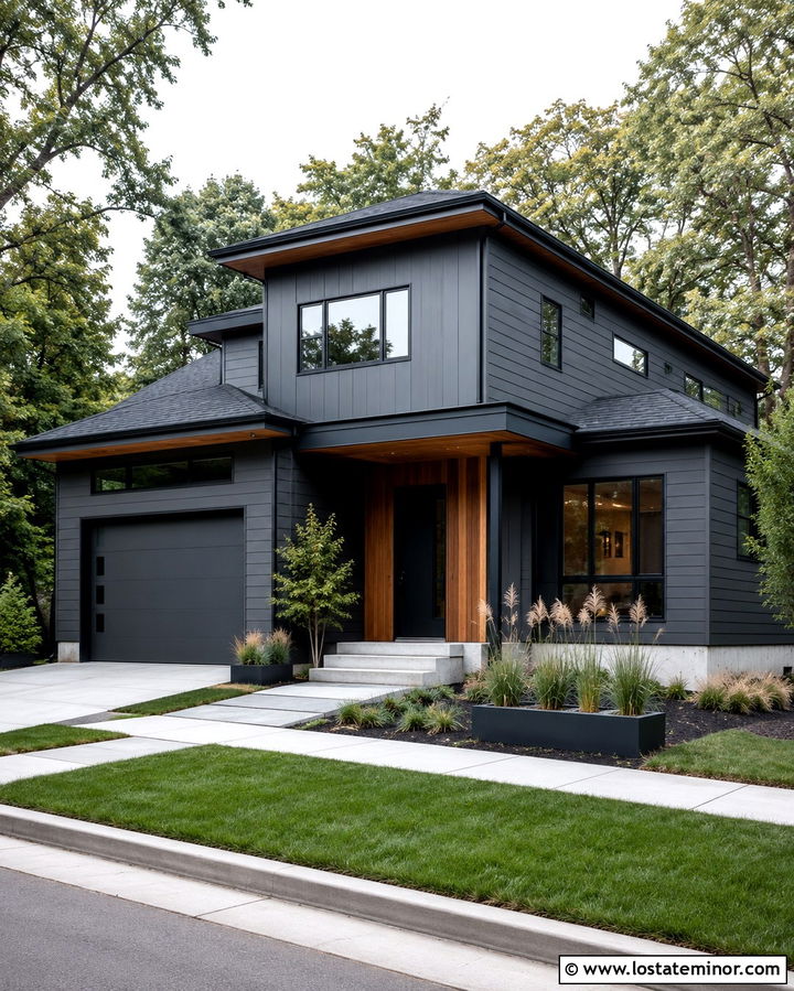 Slate Grey Siding On A Modern House - 30 Slate Grey House Design With Siding Ideas