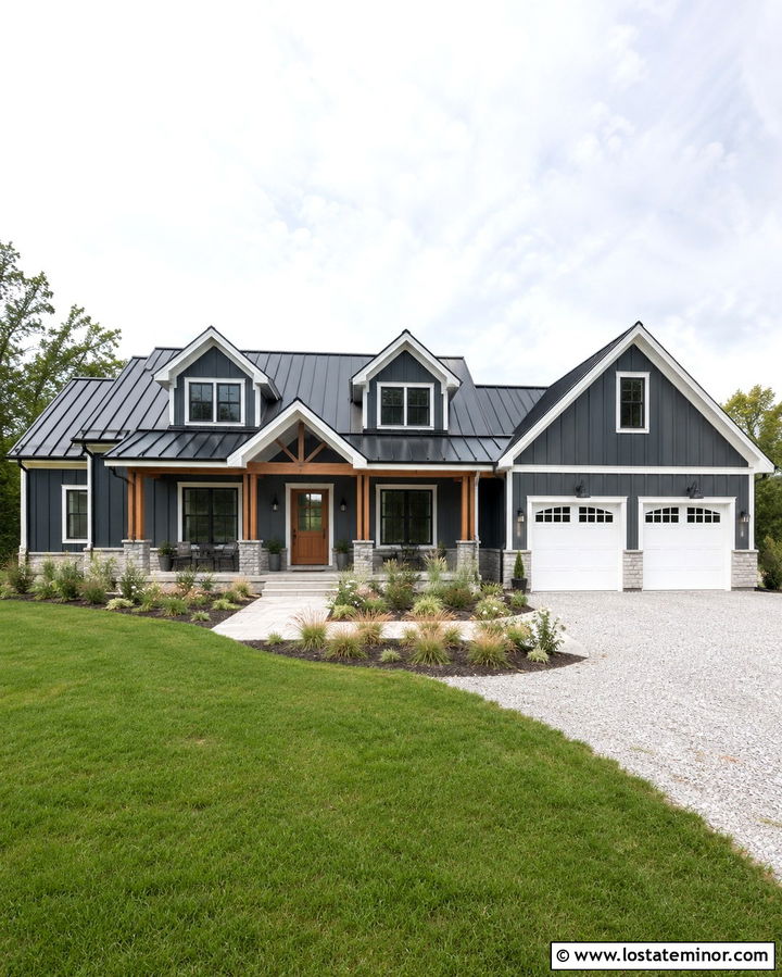 Slate Grey Siding With A Black Metal Roof - 30 Slate Grey House Design With Siding Ideas