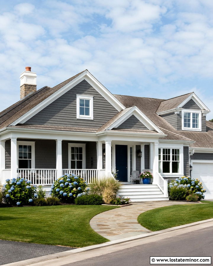 Slate Grey Siding With A Blue Front Door - 30 Slate Grey House Design With Siding Ideas